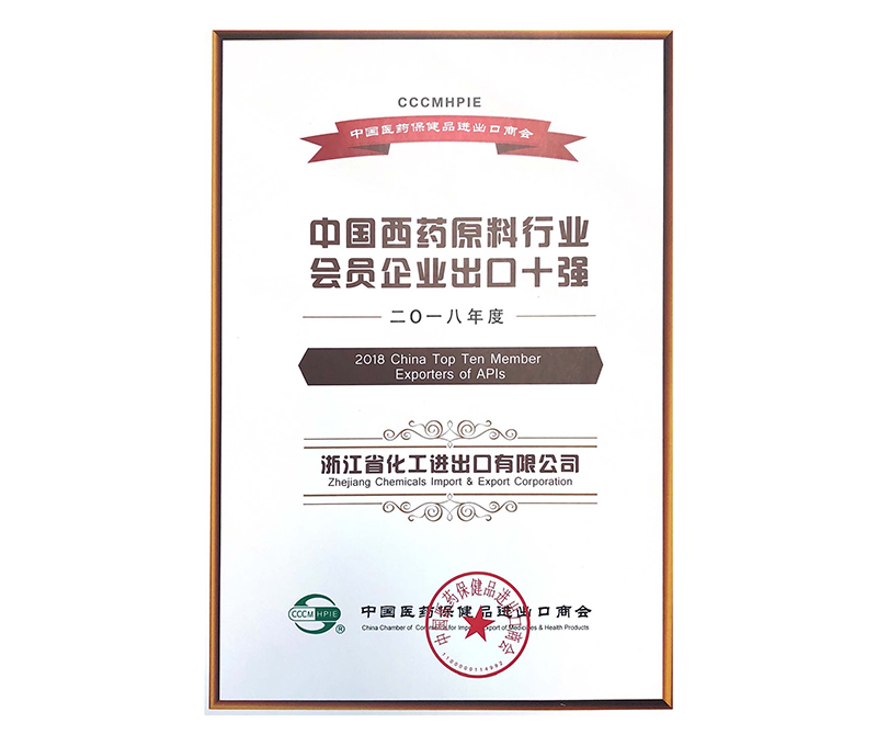 2018 China Top Ten Member Exporters of APIs